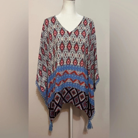 Jade by Melody Tam Boho Tassel Caftan Poncho Top Sz M/L R1 - Picture 1 of 12